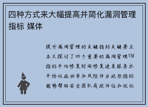 四种方式来大幅提高并简化漏洞管理指标 媒体