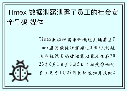 Timex 数据泄露泄露了员工的社会安全号码 媒体